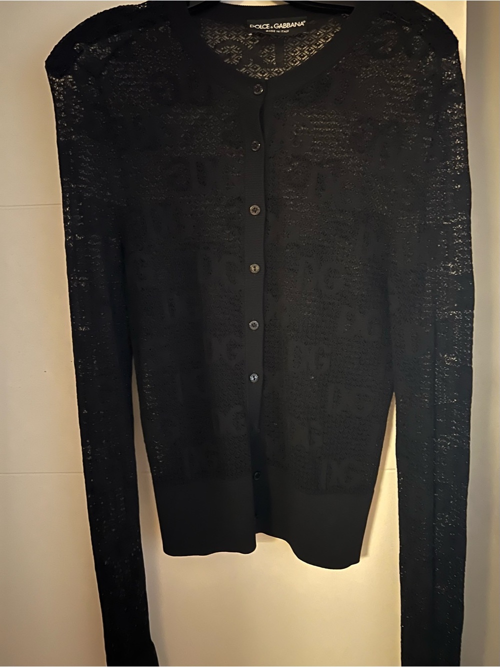 Dolce & Gabbana Sheer Black Logo Knit Cardigan